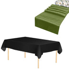 Plastic Table Cloth And Sage Green Runner Set  - 2Pcs