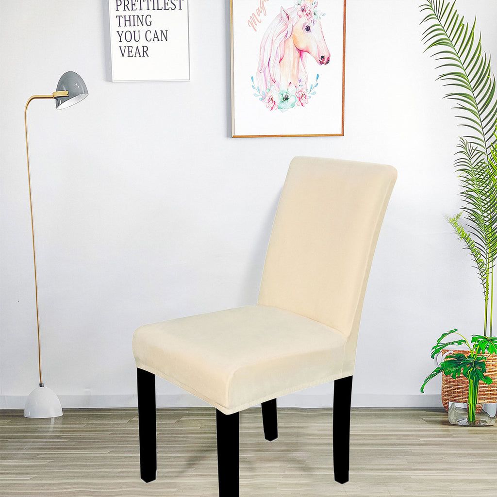 Short Velvet-Touch Spandex Chair Cover - Beige