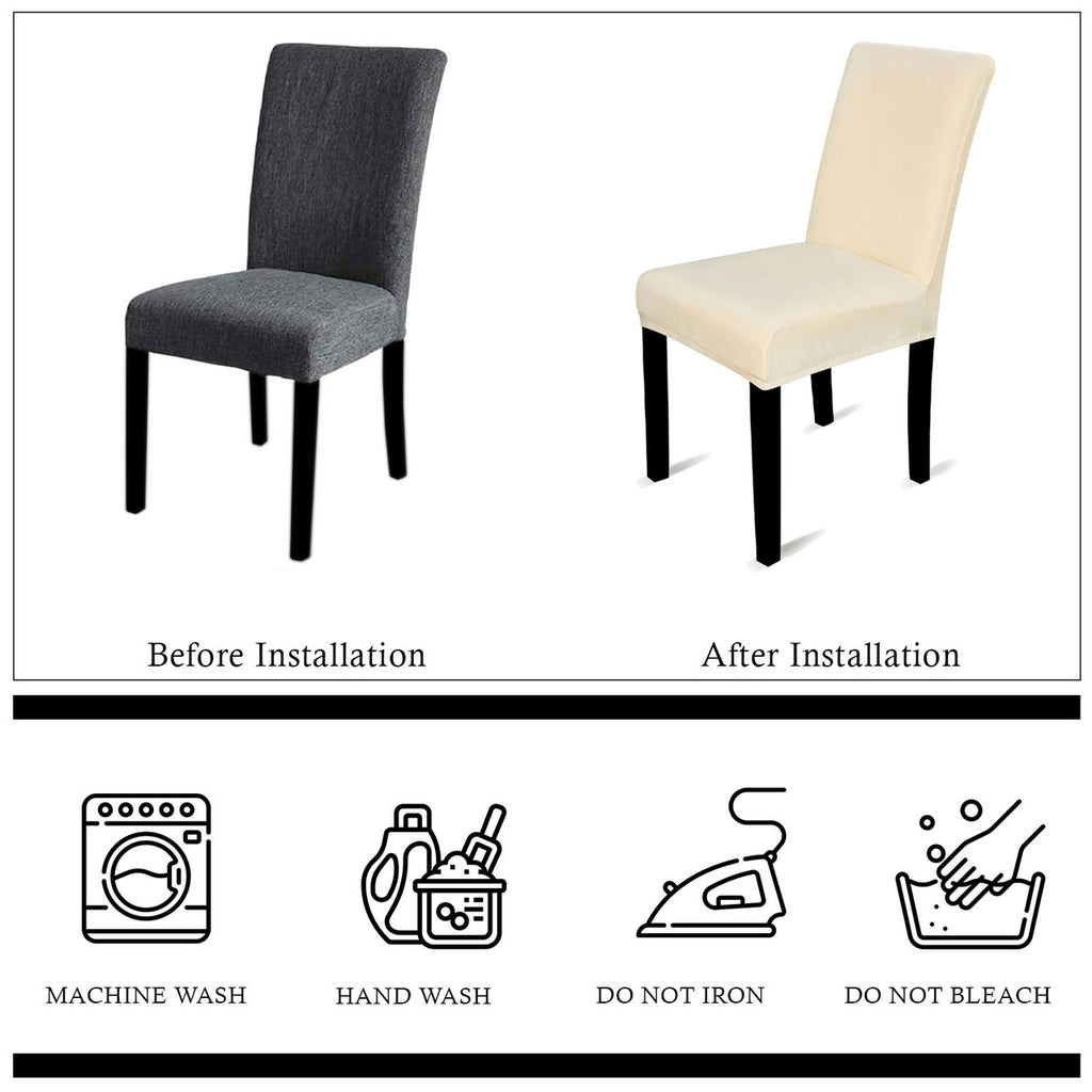 Short Velvet-Touch Spandex Chair Cover - Beige