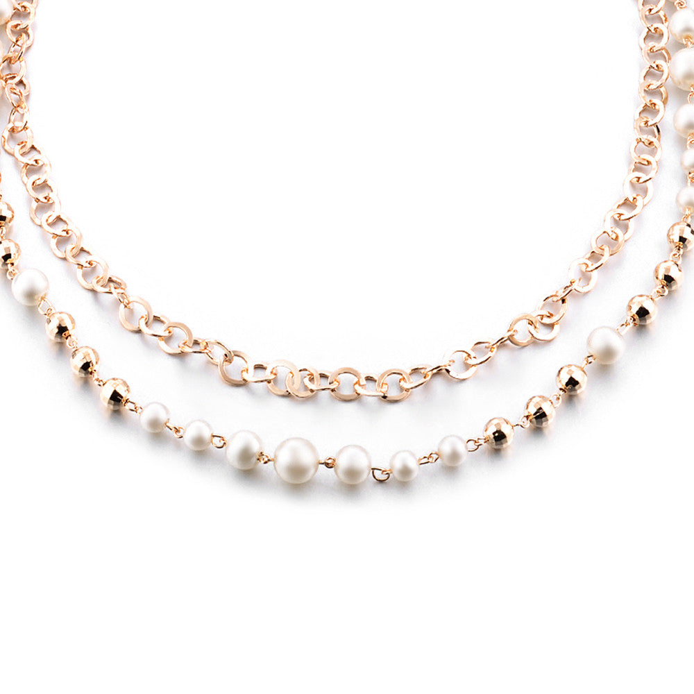 Metal Waist Belt with Pearl Beads - Gold