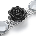 Diamante Waist Belt with Flower Charms - Black