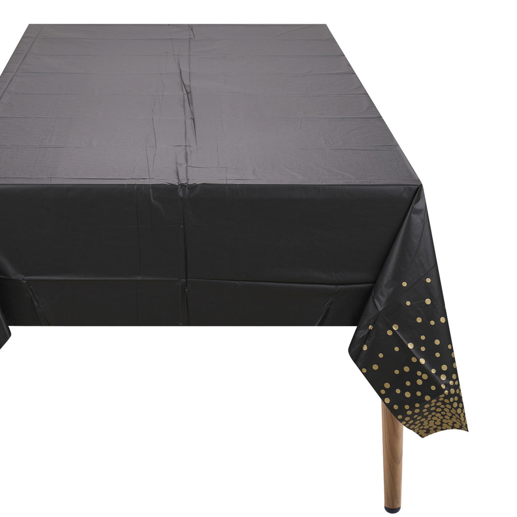 Rectangular Plastic Disposable Tablecloth - Black - Gold Dot Confetti Print
