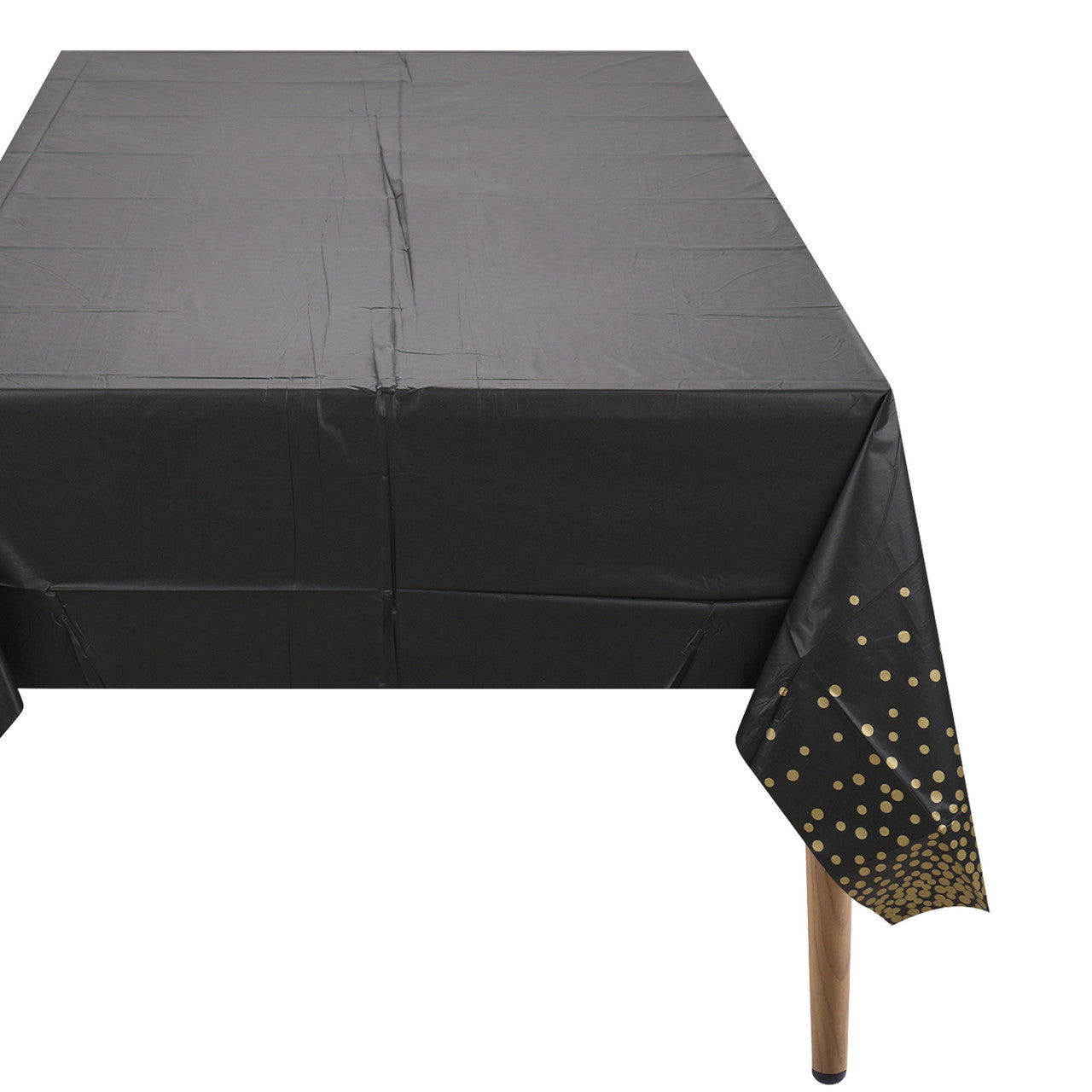 Rectangular Plastic Disposable Tablecloth - Black - Gold Dot Confetti Print