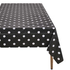 Rectangular Plastic Disposable Tablecloth - Black - White Polka Dot Print