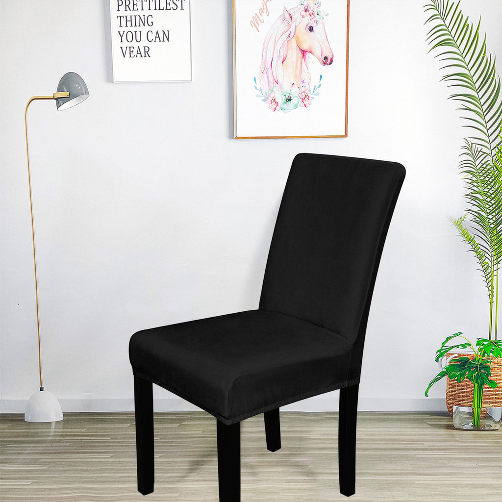 Short Velvet-Touch Spandex Chair Cover - Black