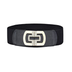 Elasticated Belt with Cross Diamante Buckle - Black