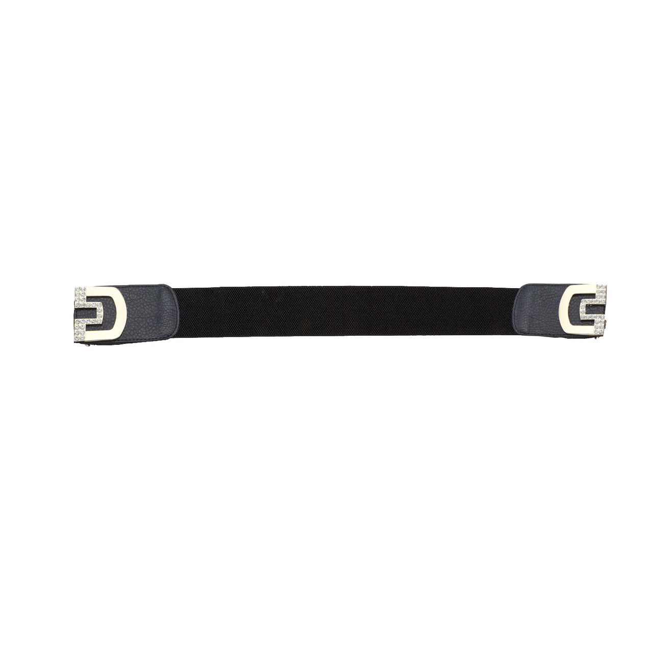 Elasticated Belt with Cross Diamante Buckle - Black