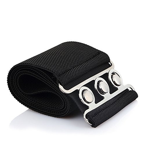 Elasticated Hooks Belt (Silver Buckle) - Black