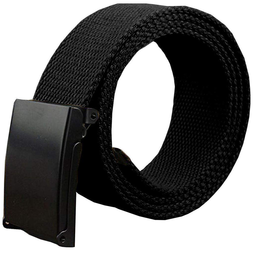 Webbing Army Belt with Black Buckle  - Black