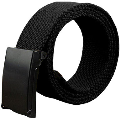 Webbing Army Belt with Black Buckle  - Black