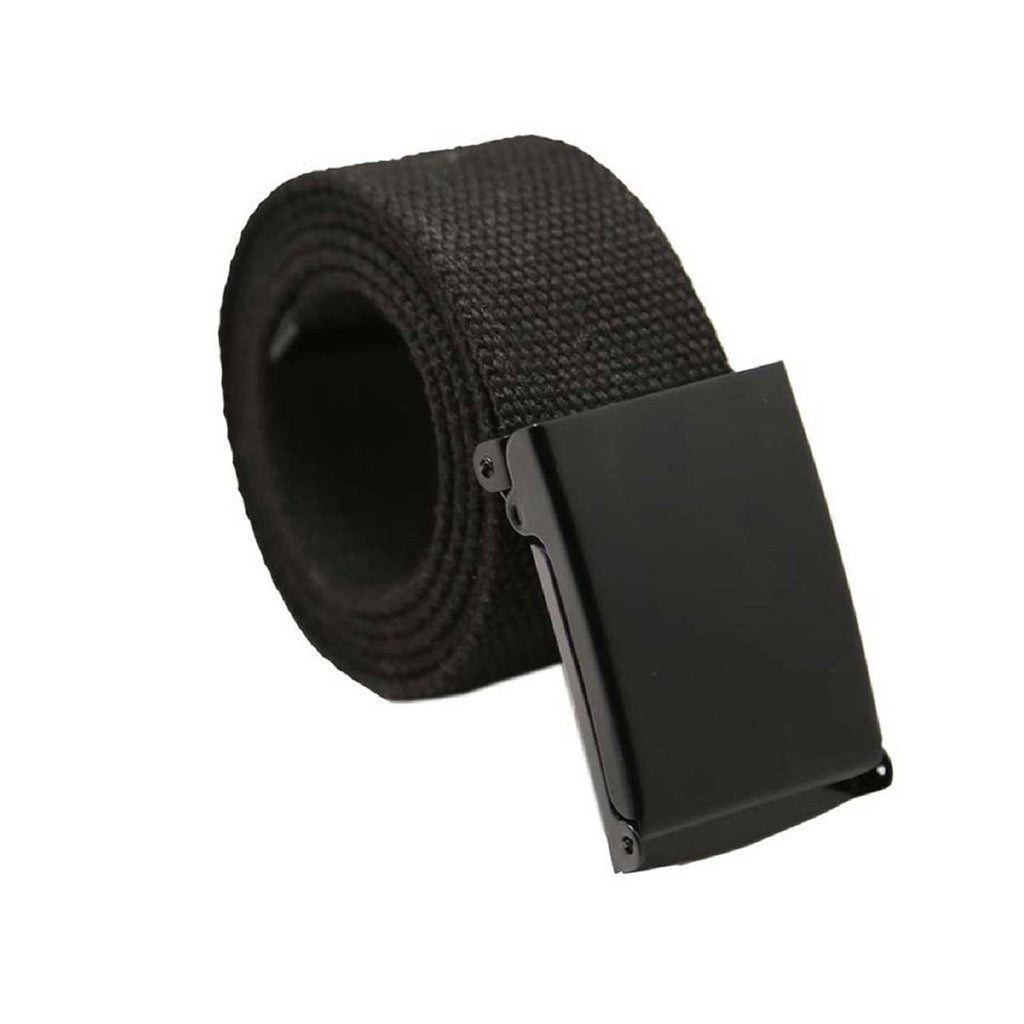 Webbing Army Belt with Black Buckle  - Black
