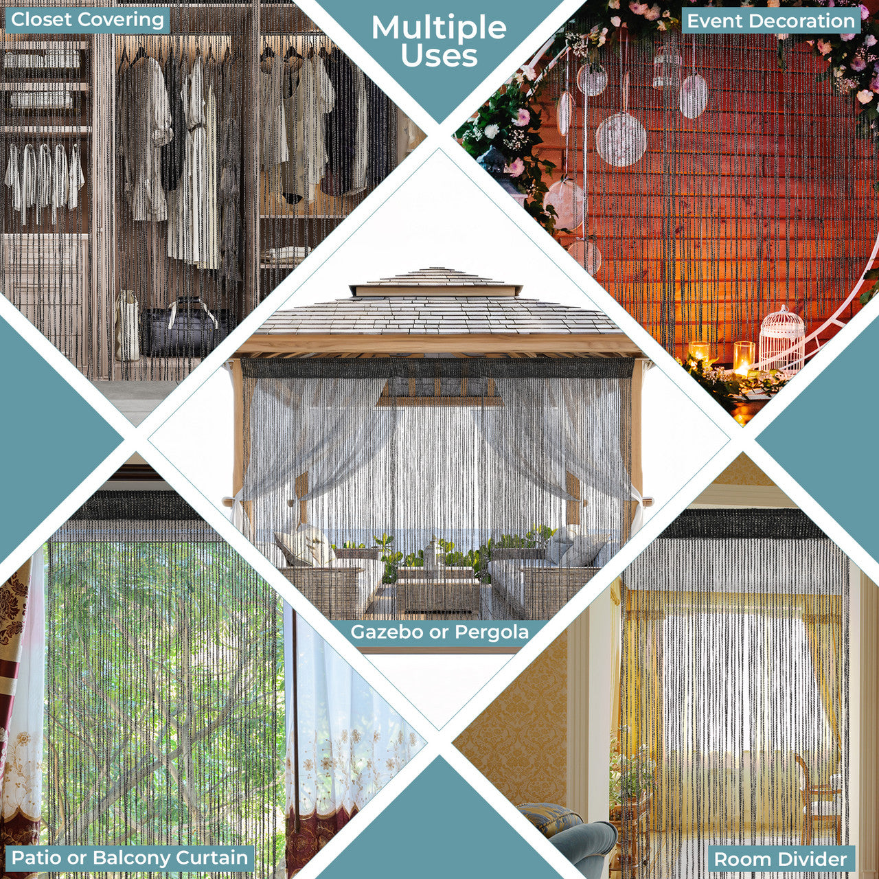 Shiny String Curtain Panel - Black