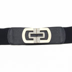 Elasticated Belt with Cross Diamante Buckle - Black