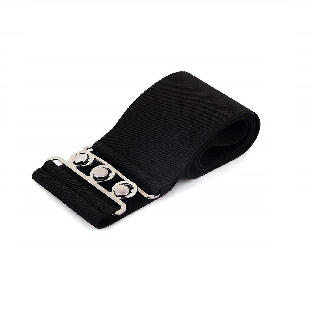 Elasticated Hooks Belt (Silver Buckle) - Black
