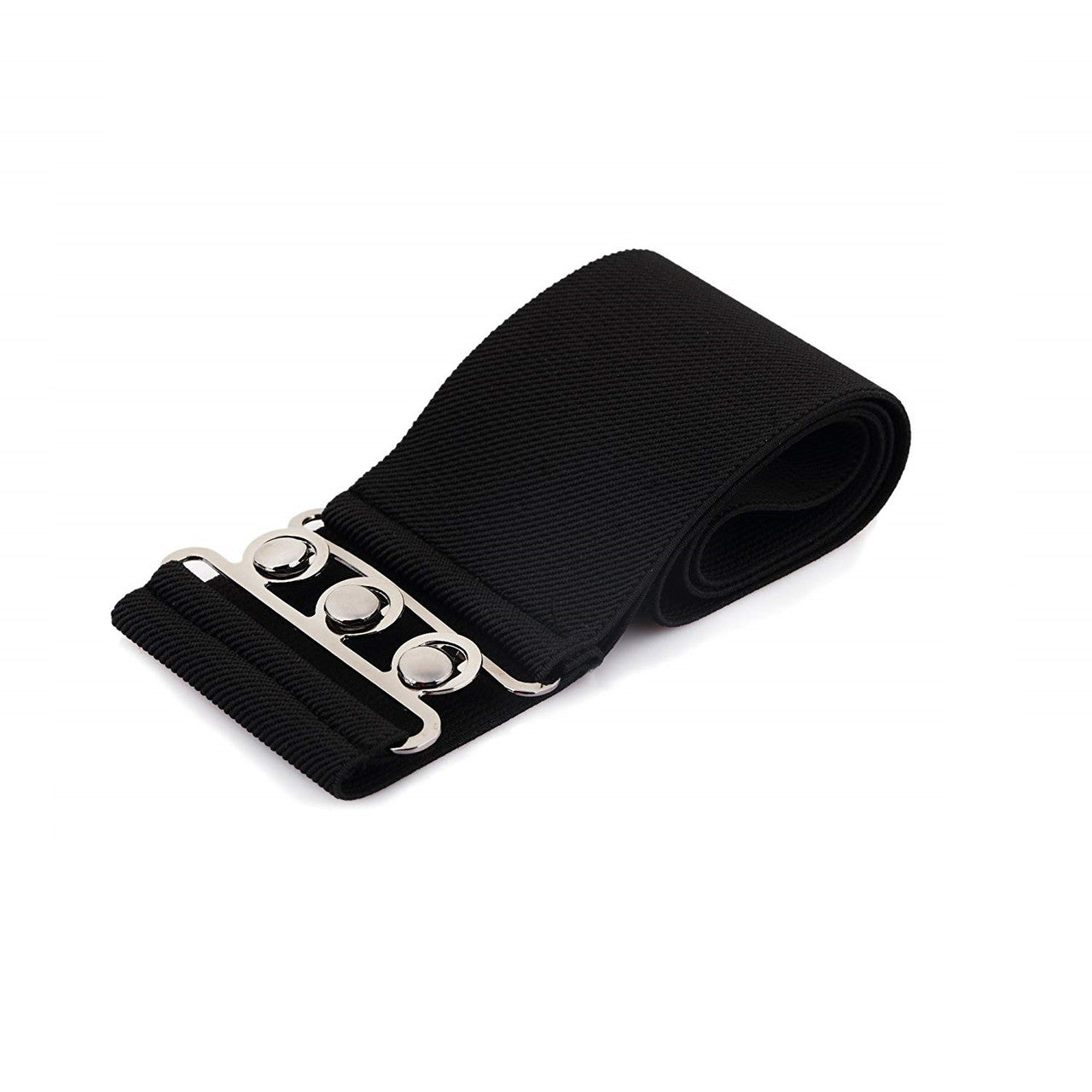 Elasticated Hooks Belt (Silver Buckle) - Black