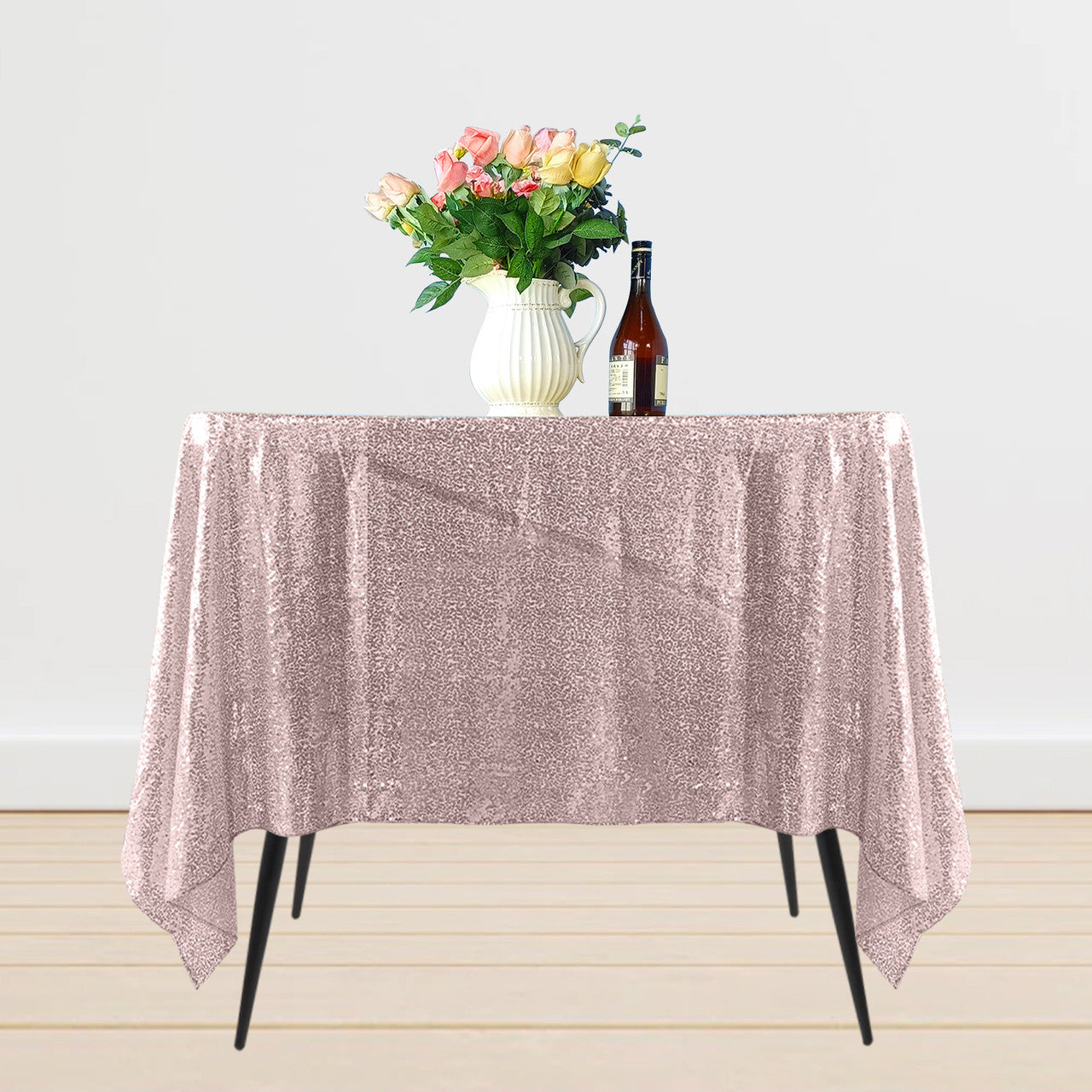 Sequin Sparkly Square Tablecloth - Blush Pink