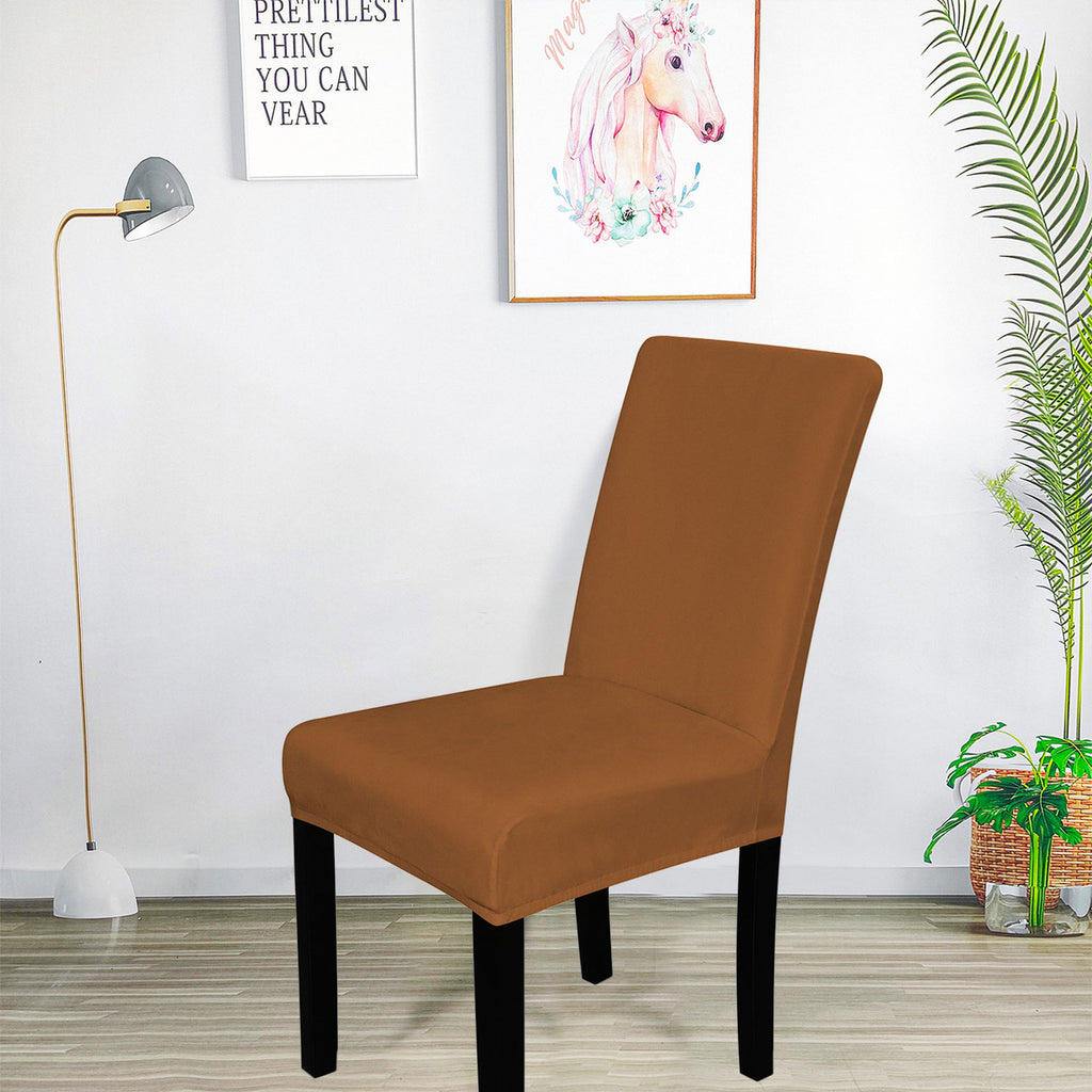Short Velvet-Touch Spandex Chair Cover - Brown Tan