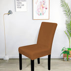 Short Velvet-Touch Spandex Chair Cover - Brown Tan