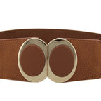Elasticated Belt with Oval Buckle - Brown