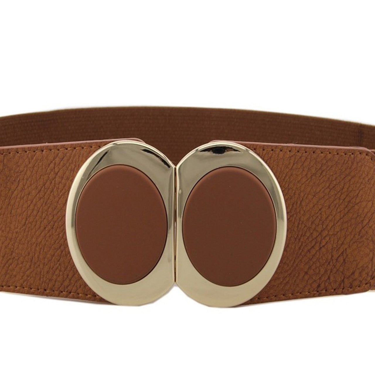 Elasticated Belt with Oval Buckle - Brown
