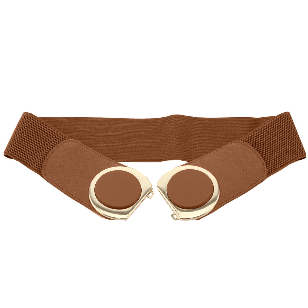 Elasticated Belt with Oval Buckle - Brown