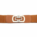 Elasticated Belt with Cross Diamante Buckle - Brown