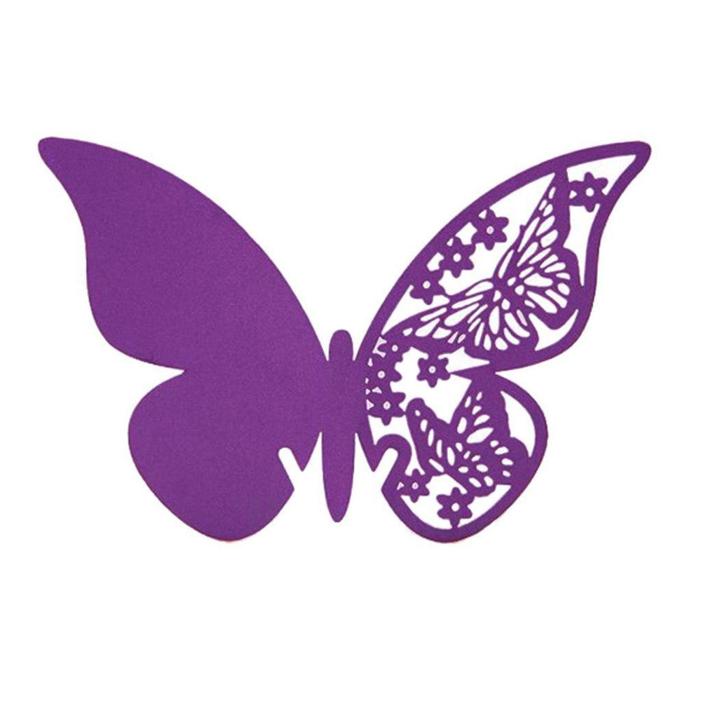50x Laser Cut Butterfly Place Cards (67mm x 107mm) - Purple