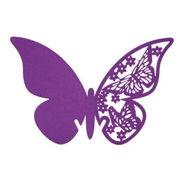 50x Laser Cut Butterfly Place Cards (67mm x 107mm) - Purple