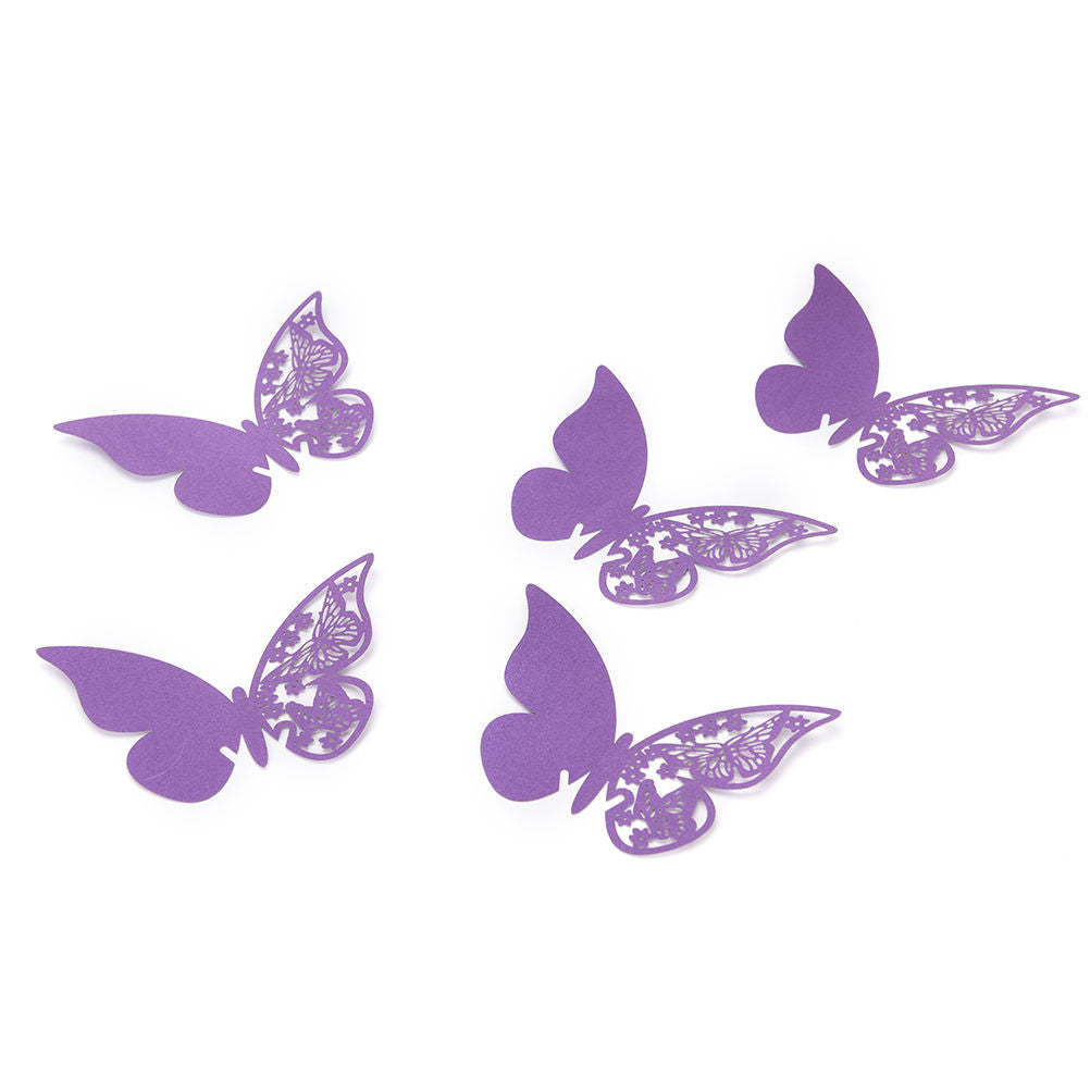 50x Laser Cut Butterfly Place Cards (67mm x 107mm) - Purple
