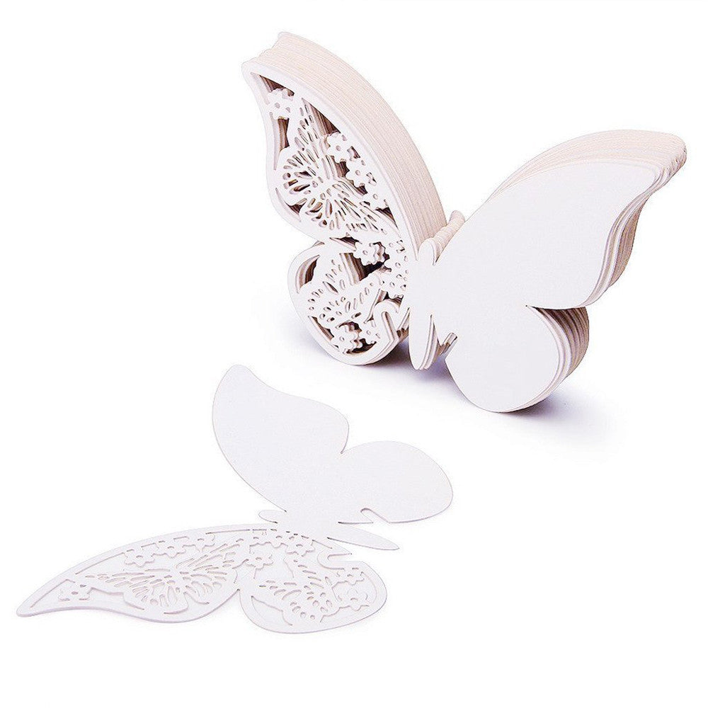 50x Laser Cut Butterfly Place Cards (67mm x 107mm) - White
