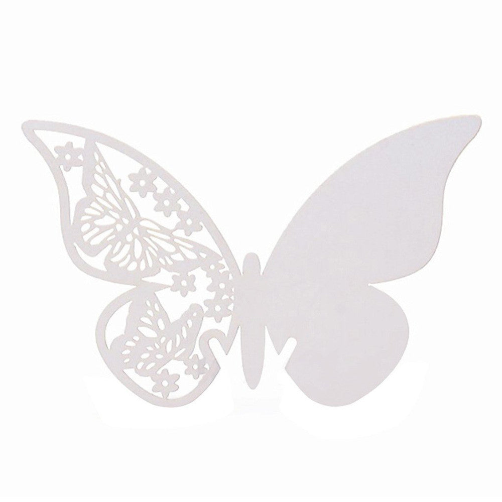 50x Laser Cut Butterfly Place Cards (67mm x 107mm) - White