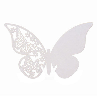 50x Laser Cut Butterfly Place Cards (67mm x 107mm) - White