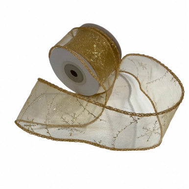 50mm x 10m Glitter Ribbon - Snowflake Gold