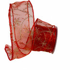 50mm x 10m Glitter Ribbon - Snowflake Red