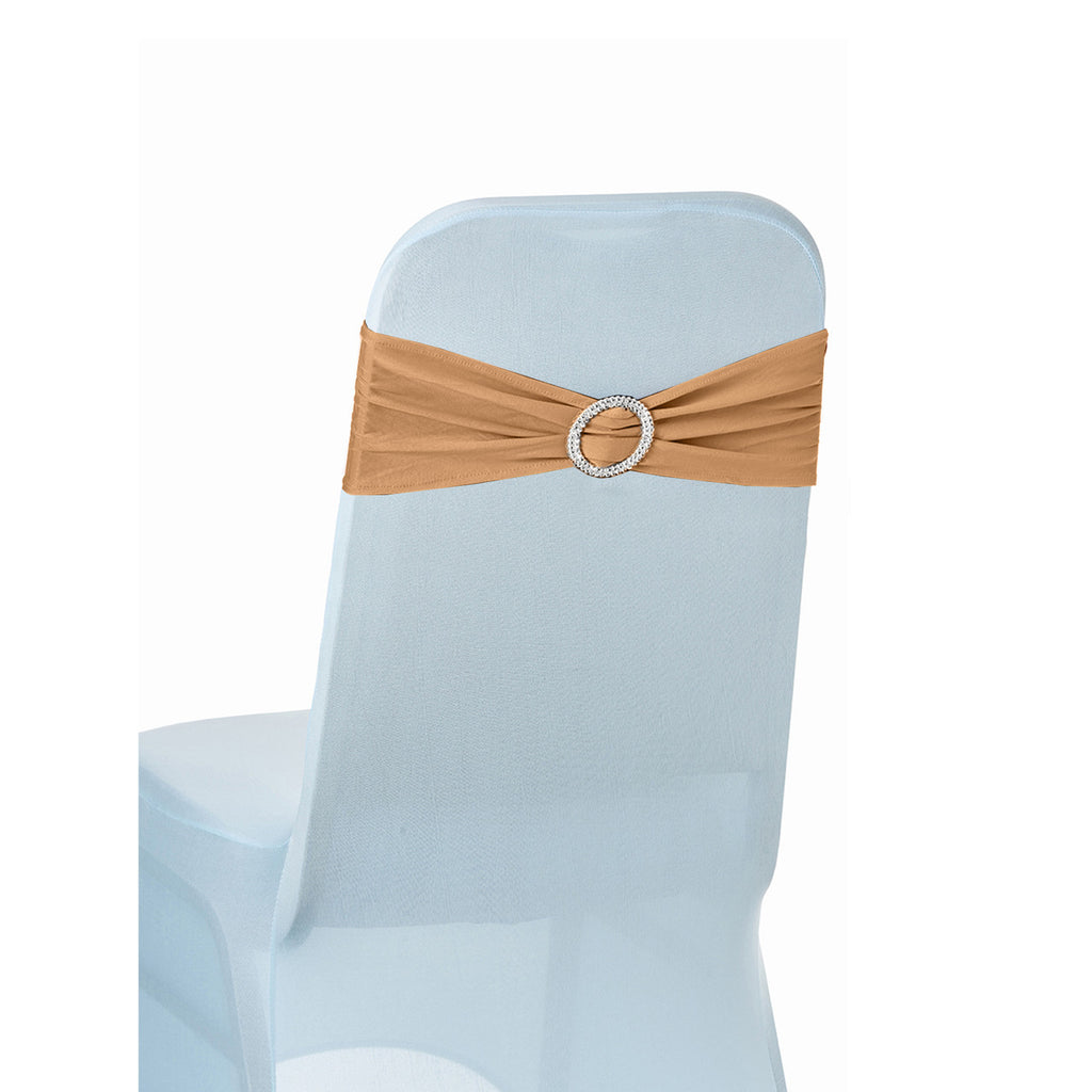 Spandex Chair Band with Round Diamante Buckle - Gold