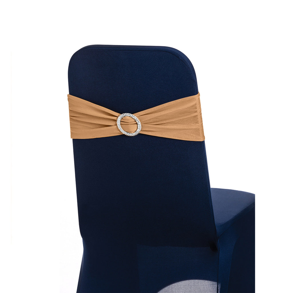 Spandex Chair Band with Round Diamante Buckle - Gold
