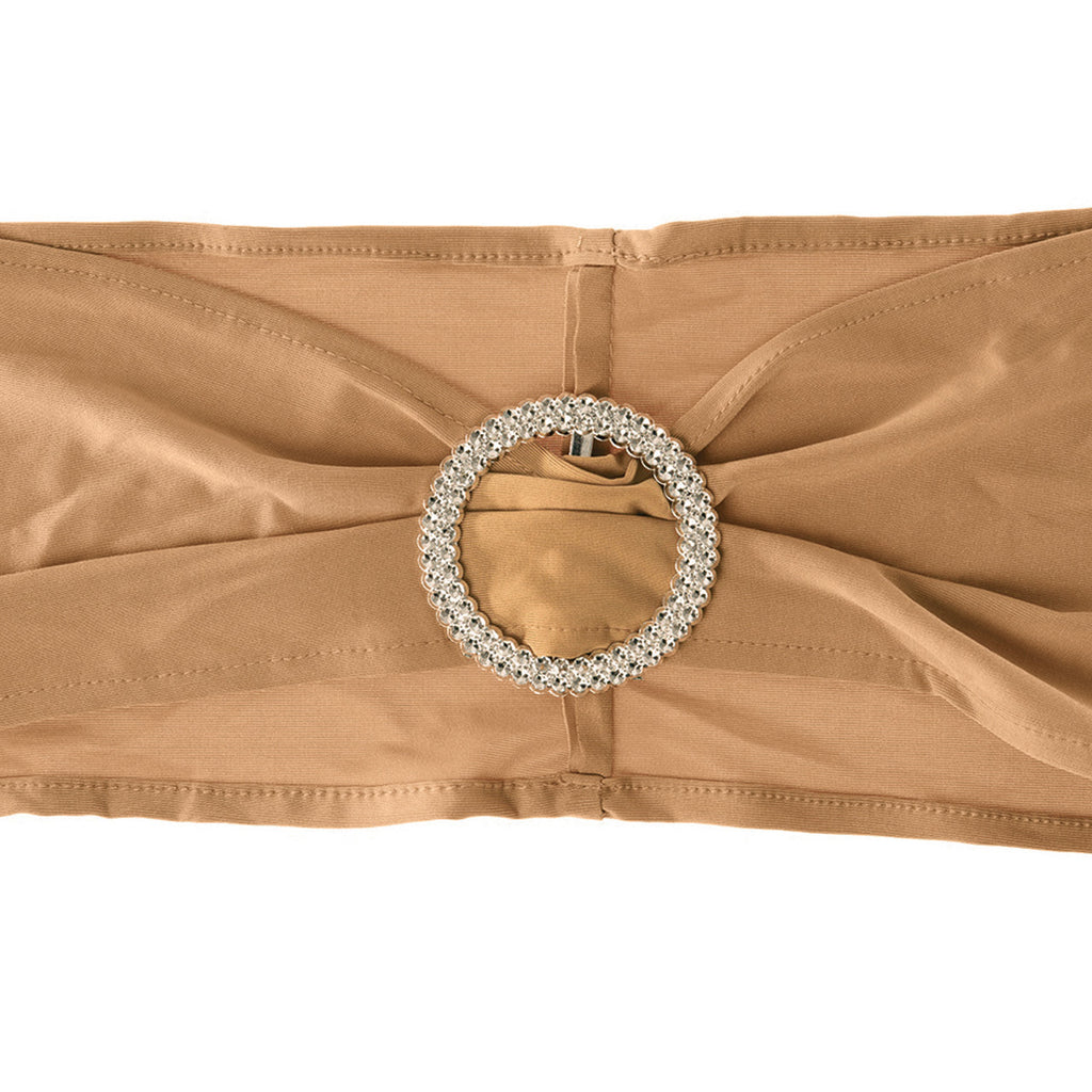 Spandex Chair Band with Round Diamante Buckle - Gold