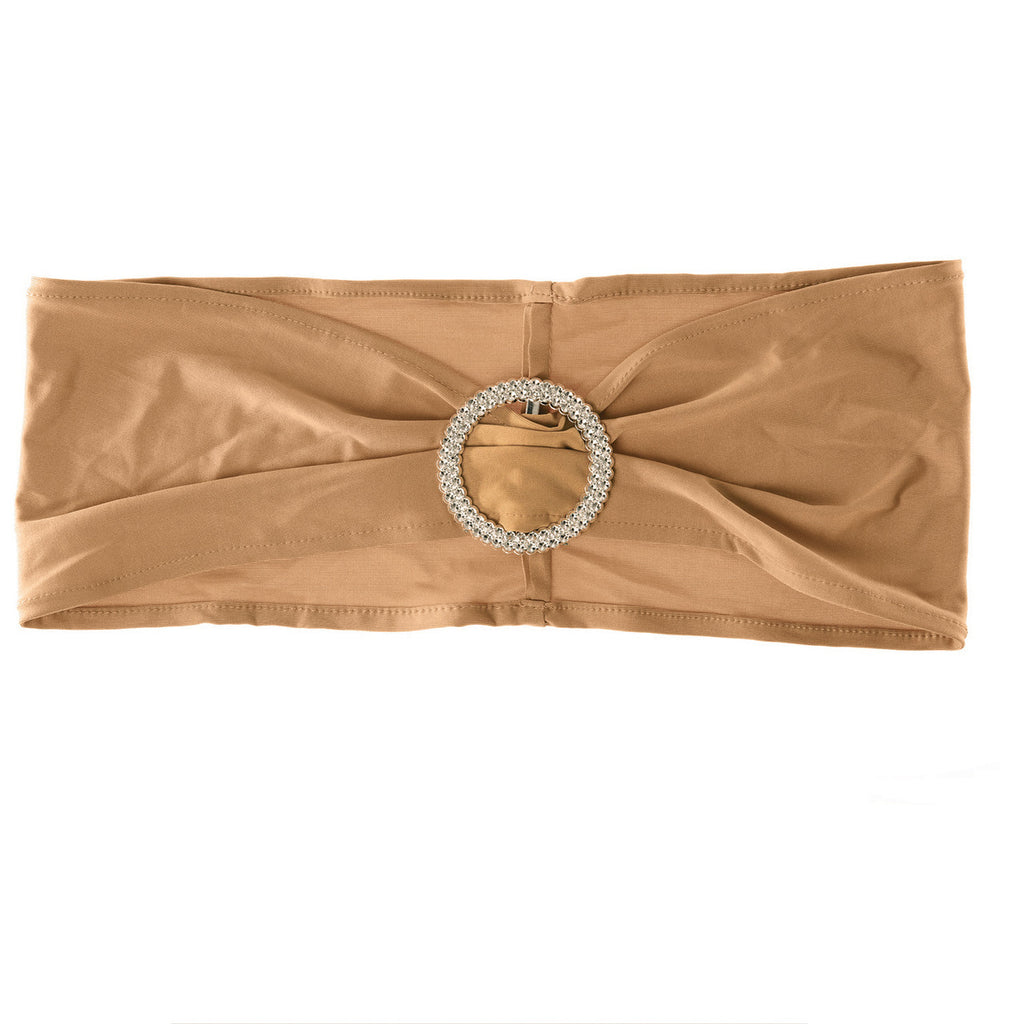 Spandex Chair Band with Round Diamante Buckle - Gold