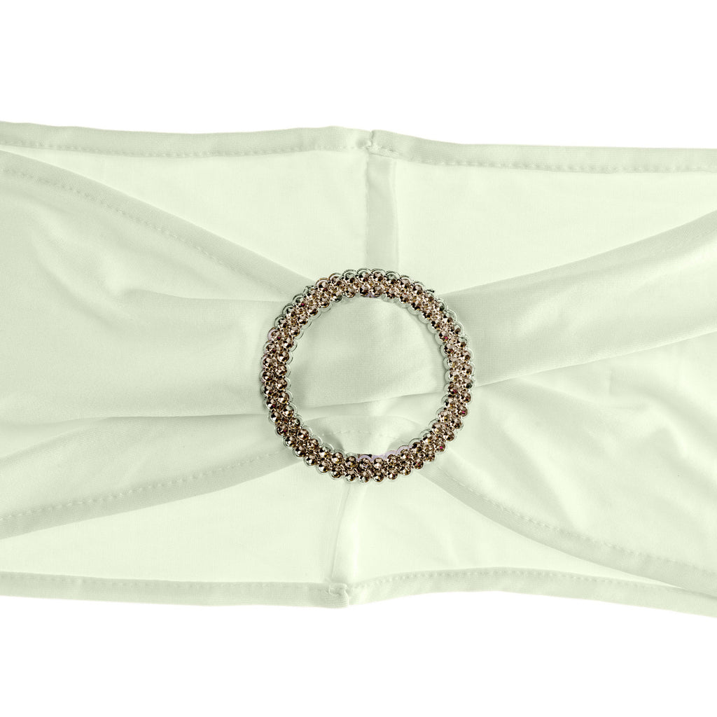Spandex Chair Band with Round Diamante Buckle - Ivory