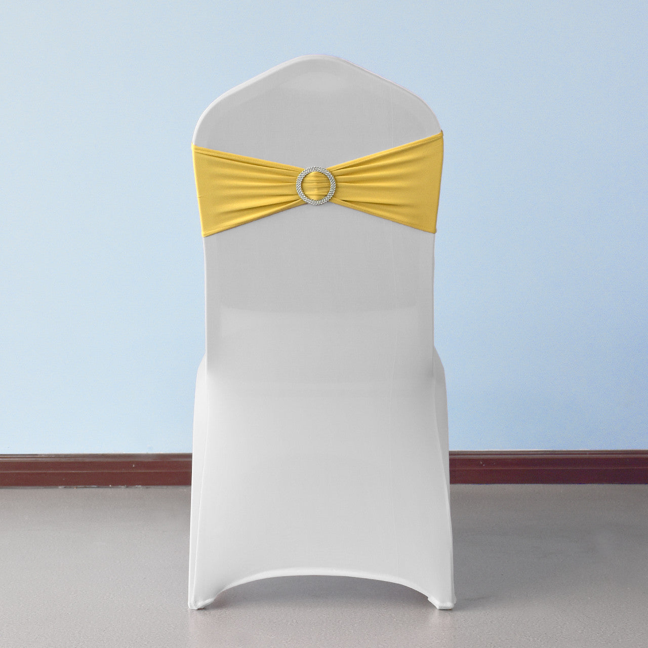 Spandex Chair Band with Round Diamante Buckle - Lemon