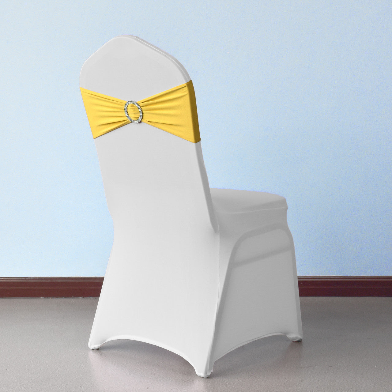 Spandex Chair Band with Round Diamante Buckle - Lemon