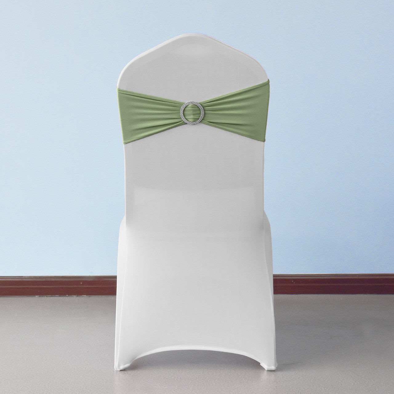 Spandex Chair Band with Round Diamante Buckle - Sage Green