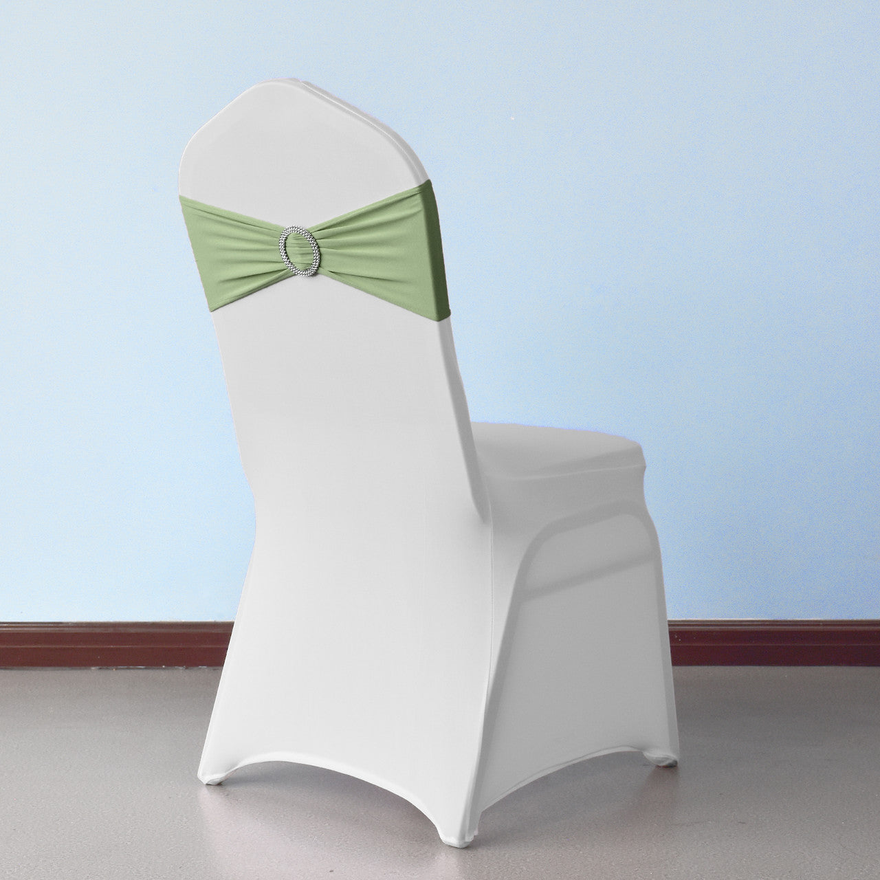 Spandex Chair Band with Round Diamante Buckle - Sage Green