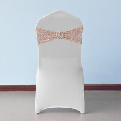 Sparkling Sequin Chair Bands with Diamante Buckle  Rose Gold