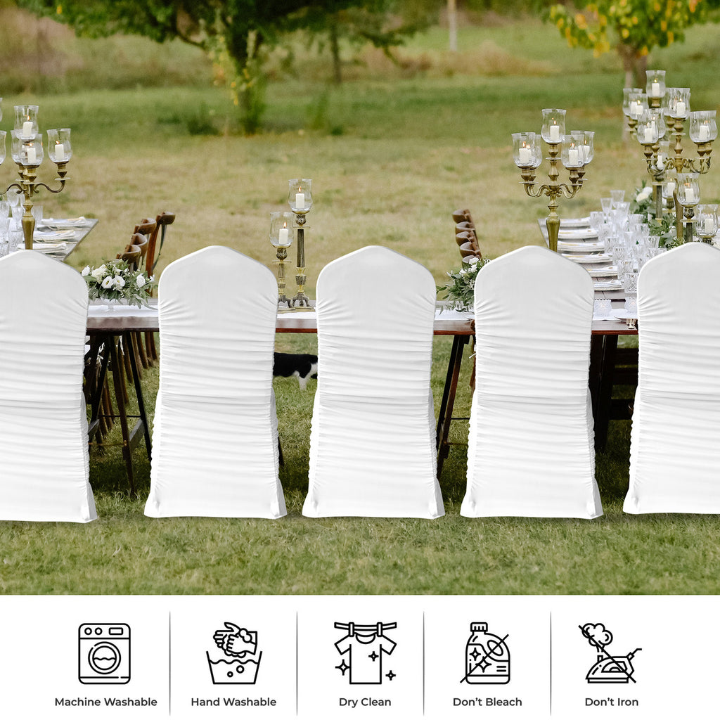 White Polyester Stretchable Chair Covers with Ruched Spandex