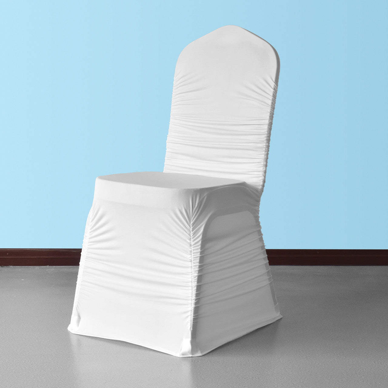 White Polyester Stretchable Chair Covers with Ruched Spandex
