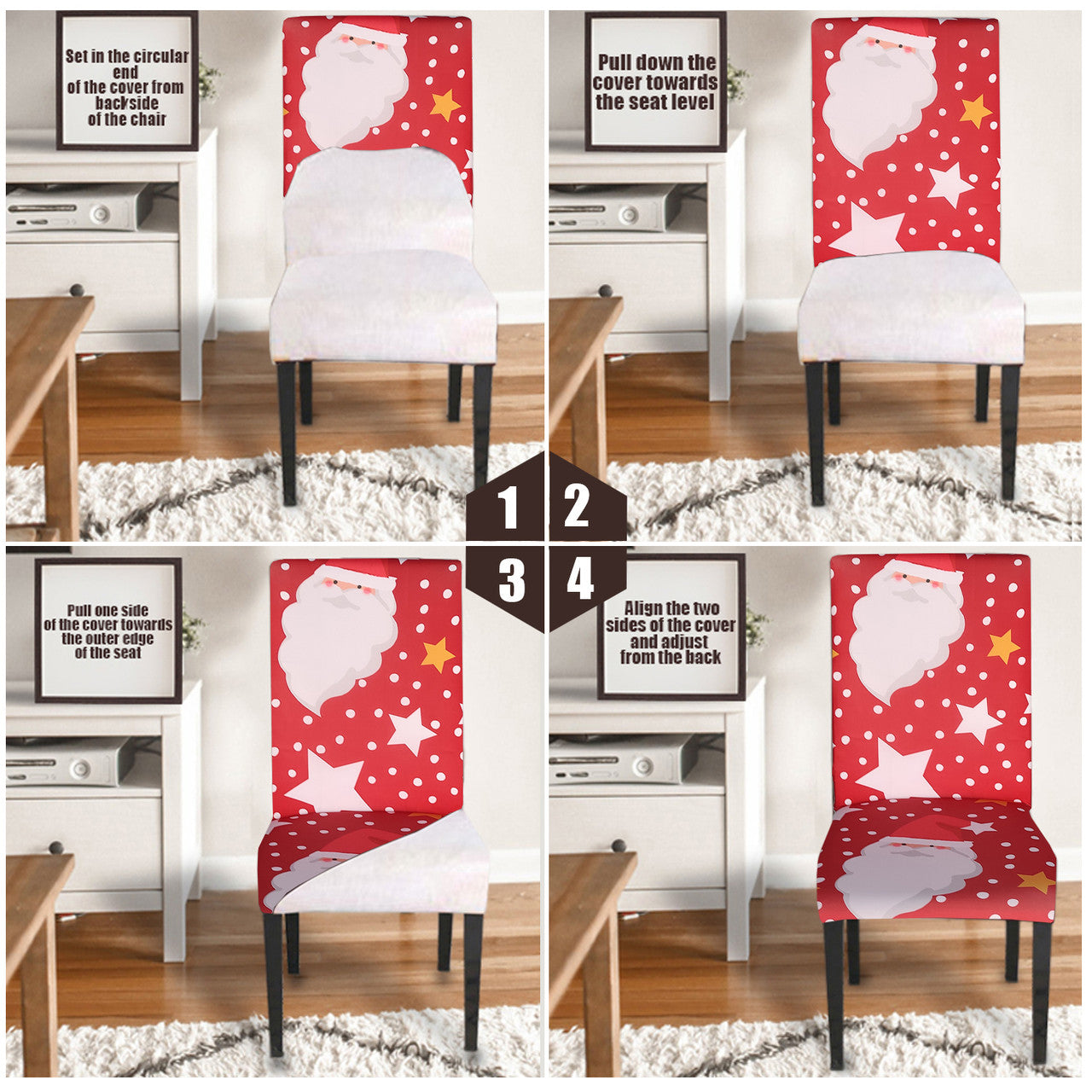 Short Spandex Christmas Themed Chair Cover - Santa Claus & Snowflakes