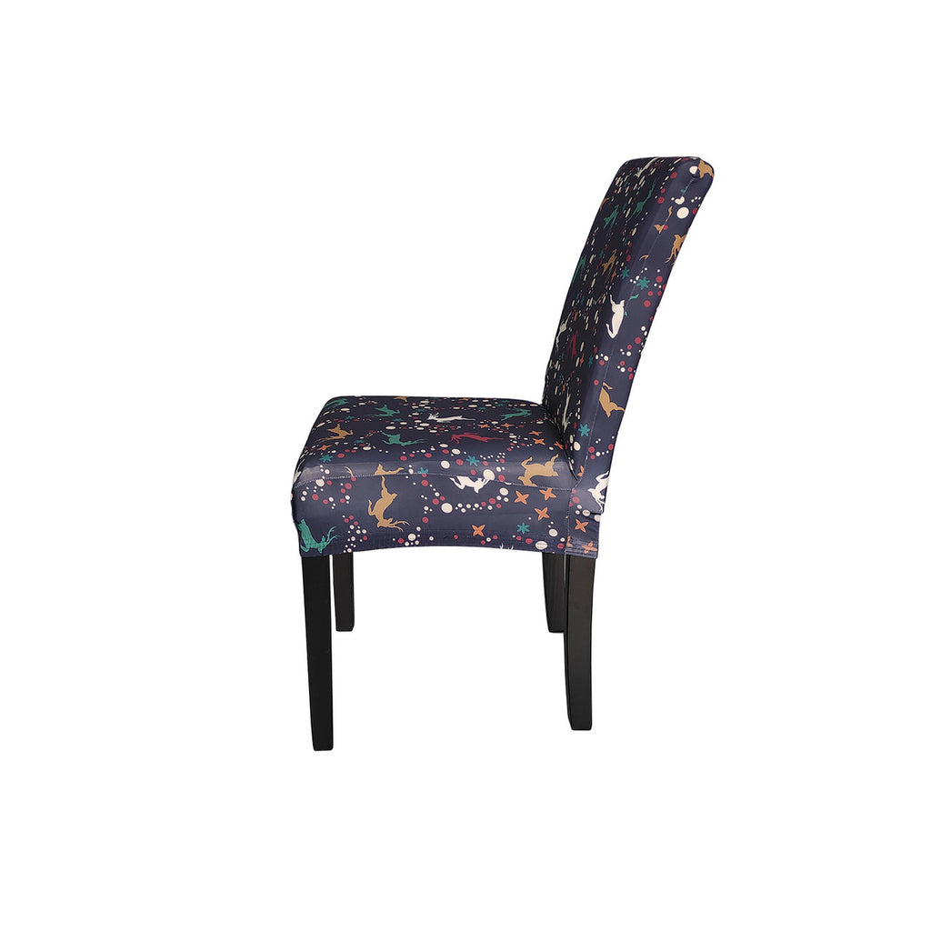 Short Spandex Christmas Themed Chair Cover - Reindeer & Snowflakes