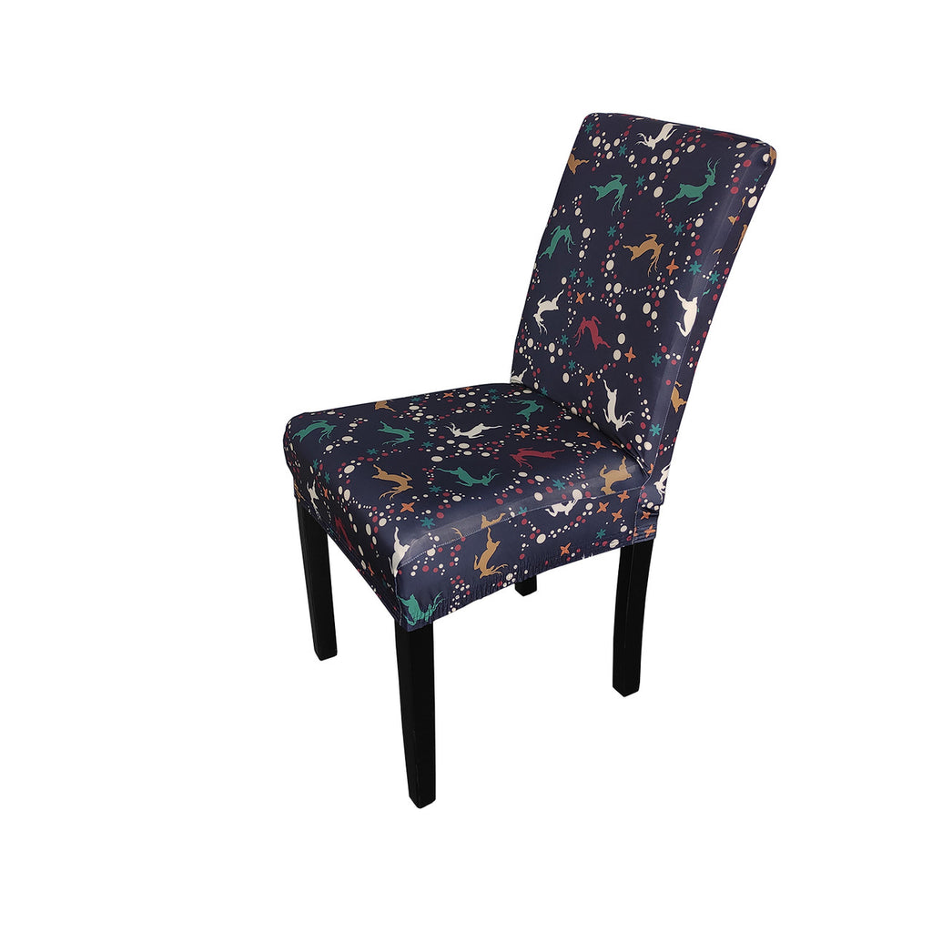 Short Spandex Christmas Themed Chair Cover - Reindeer & Snowflakes