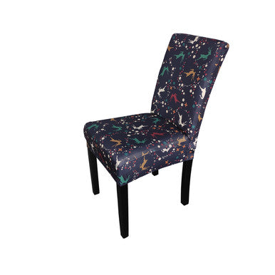 Short Spandex Christmas Themed Chair Cover - Reindeer & Snowflakes